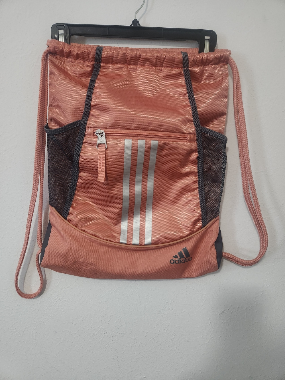 Adidas Pink Drawstring Gym Bag with Reflective Stripes